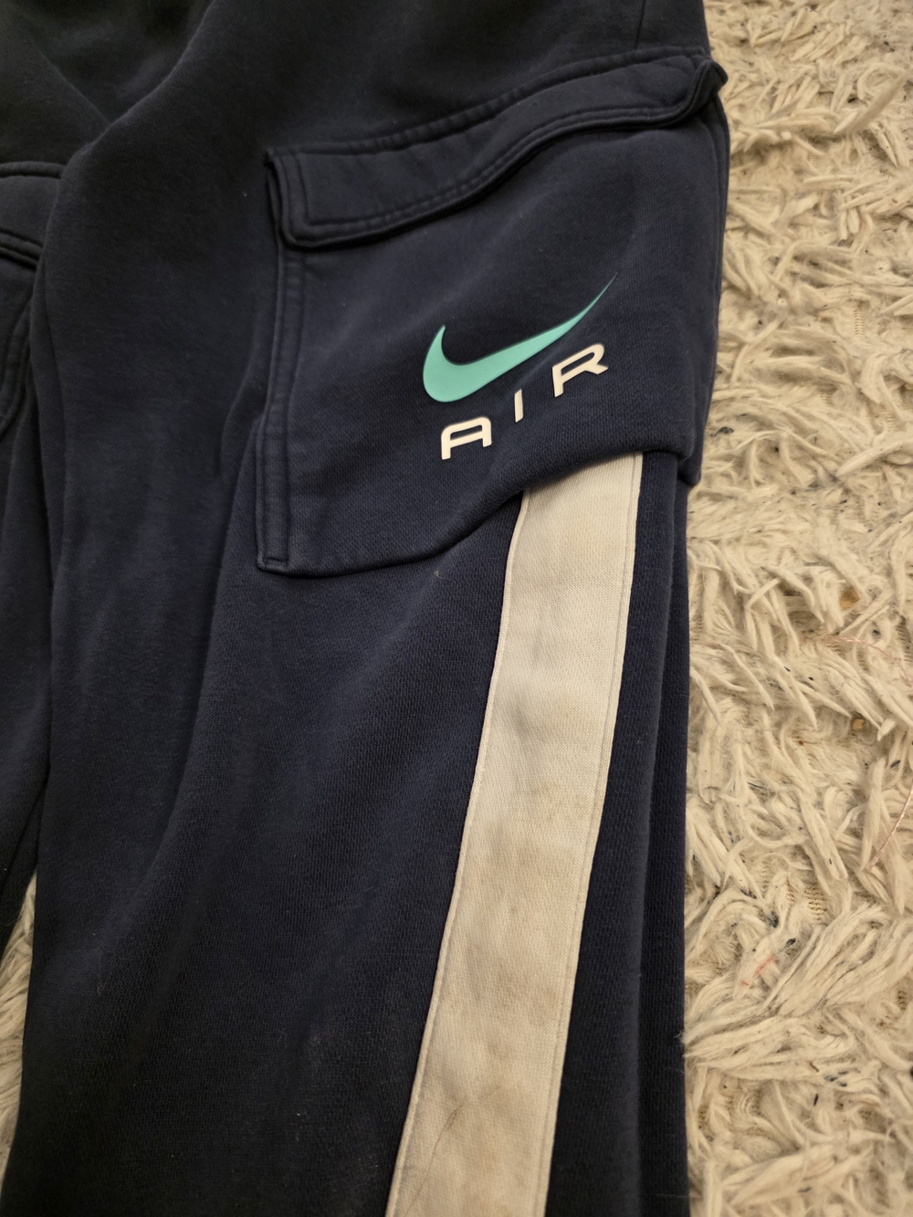 Nike Navy Joggers with Cream Side Stripe and Teal Swoosh